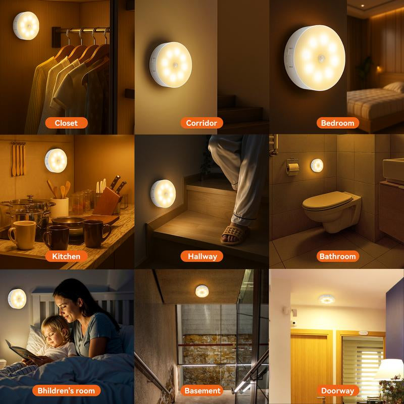 Indoor Motion Sensor Night Light, 2PCS, USB Rechargeable Lamp, Magnetic Mount Warm Light, Suitable for Kitchen, Closet, Pantry, Wardrobe, Coffee Corner, Bathroom, Stairs, Hallway, Sink Cabinet, Laundry Room, Tool Room, Garage, Refrigerator.